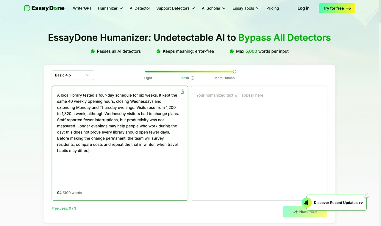 EssayDone input captured during the shared benchmark