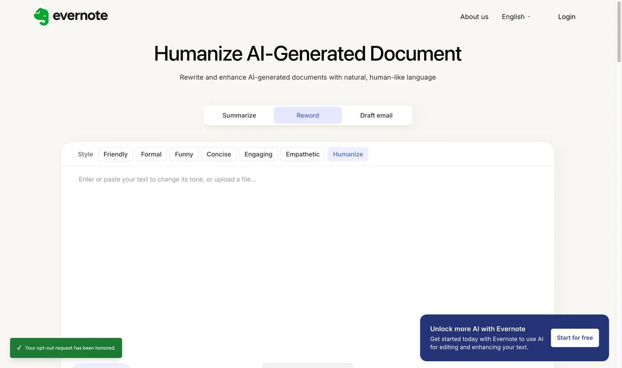 Evernote website screenshot