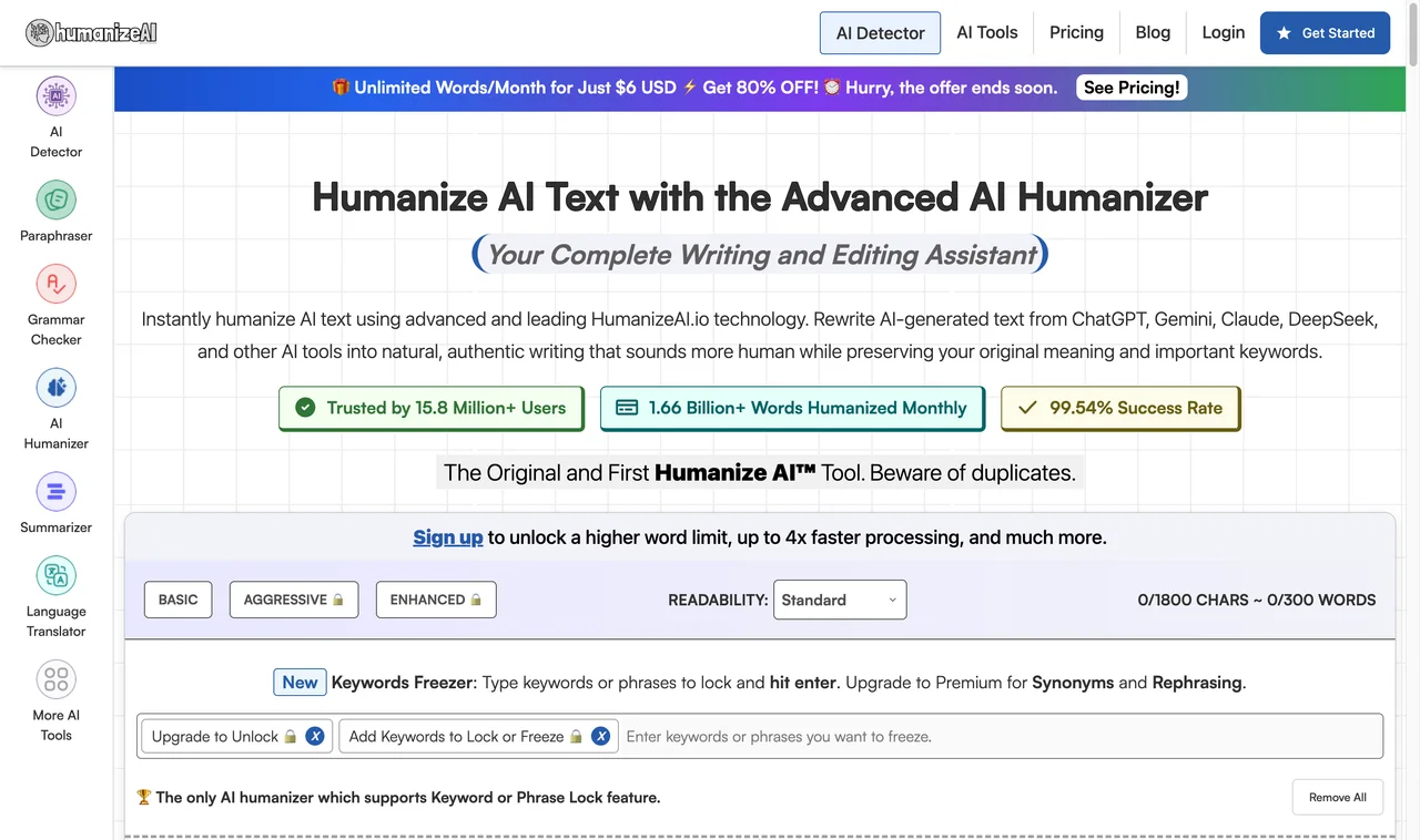 HumanizeAI.io website screenshot
