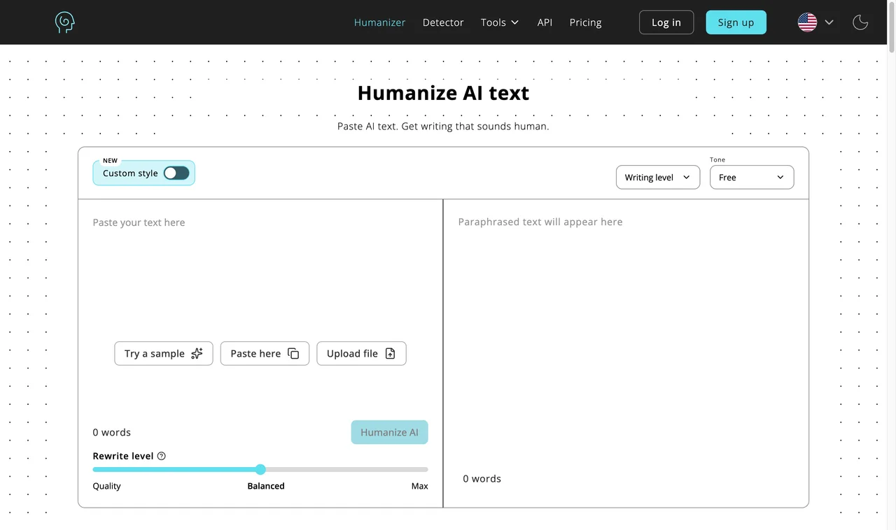 Humanize AI website screenshot