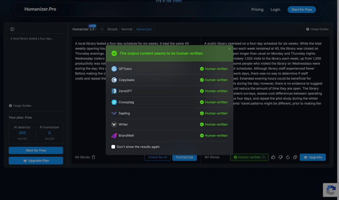 Humanizer.Pro result captured during the shared benchmark