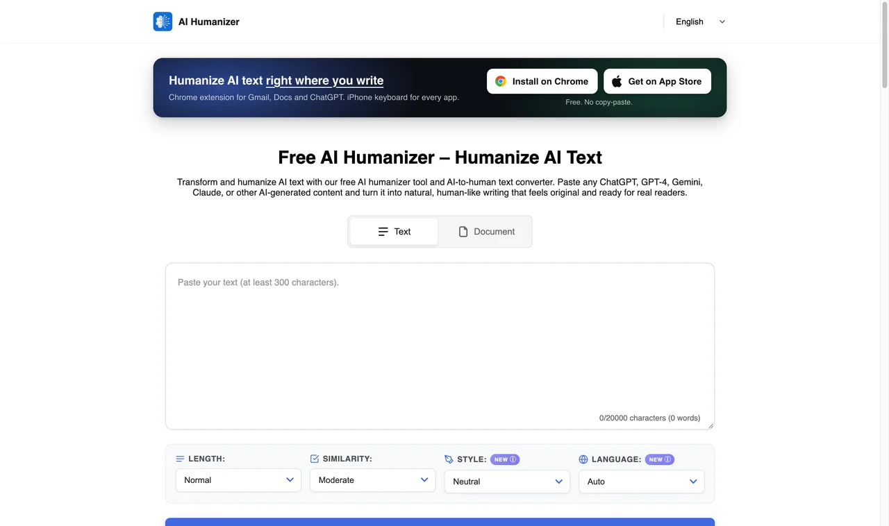 HumanizerTool website screenshot