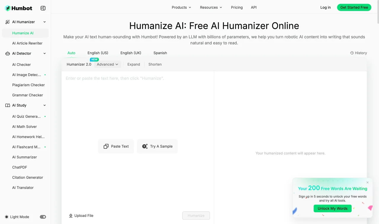 Humbot website screenshot