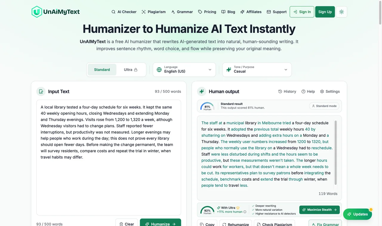 UnAIMyText first Standard rewrite including an invented Melbourne location