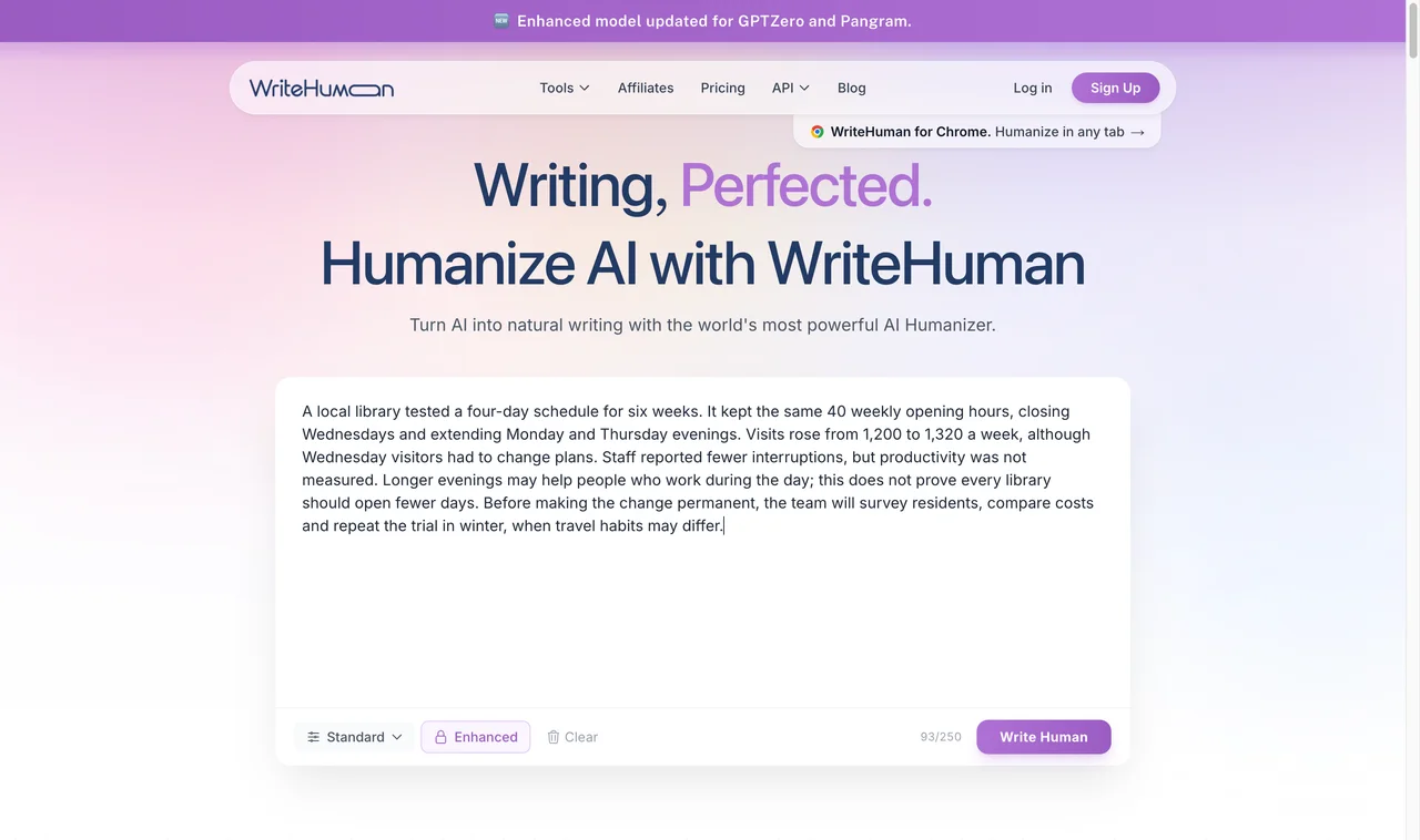 WriteHuman input captured during the shared benchmark